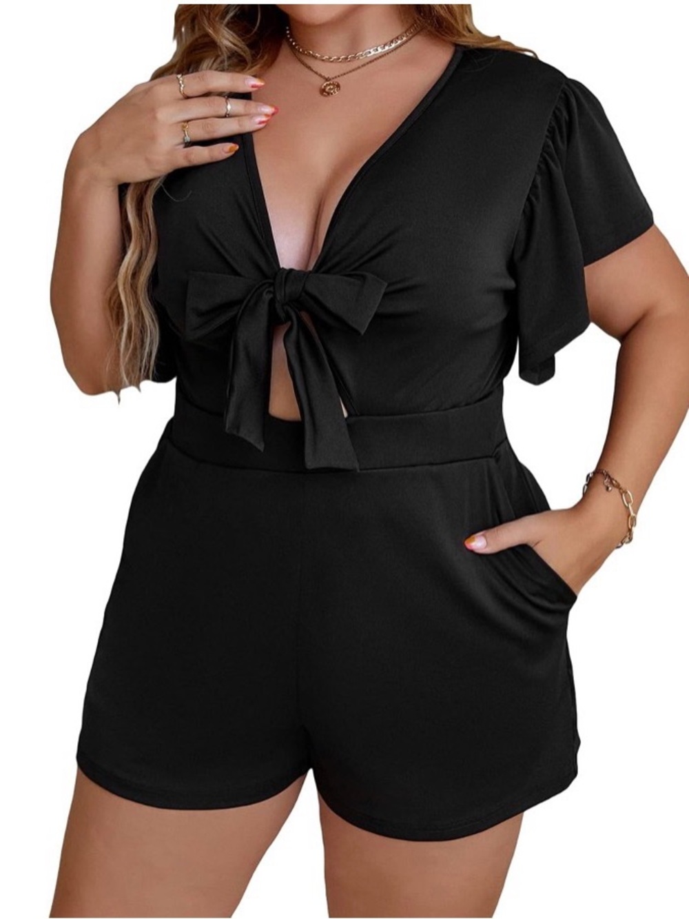 Black Tie-Front Romper